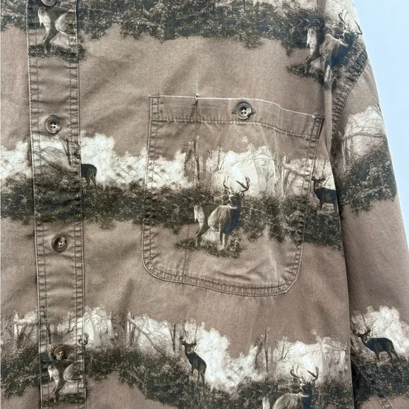 Cabela’s Outfitters Series Deer Hunting Print Button Shirt Mens L Brown Outdoors - Picture 9 of 13